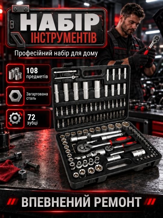 Професійний набір інструментів зі 108 предметів